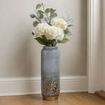 Decorative Tall Floor Vase with Golden Branch- Grey and Gold