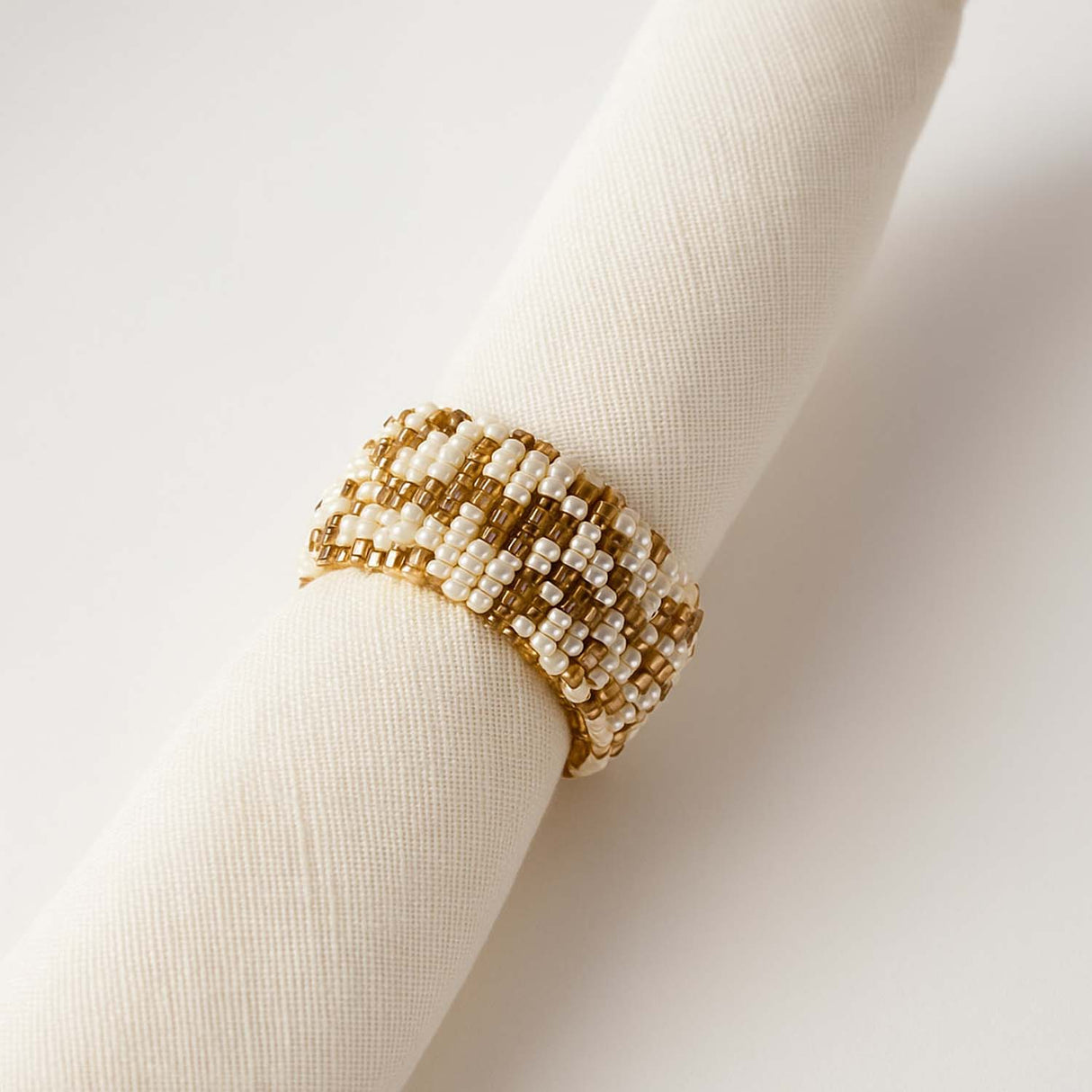 Leaf Beaded Napkin Rings Set of 4- Gold