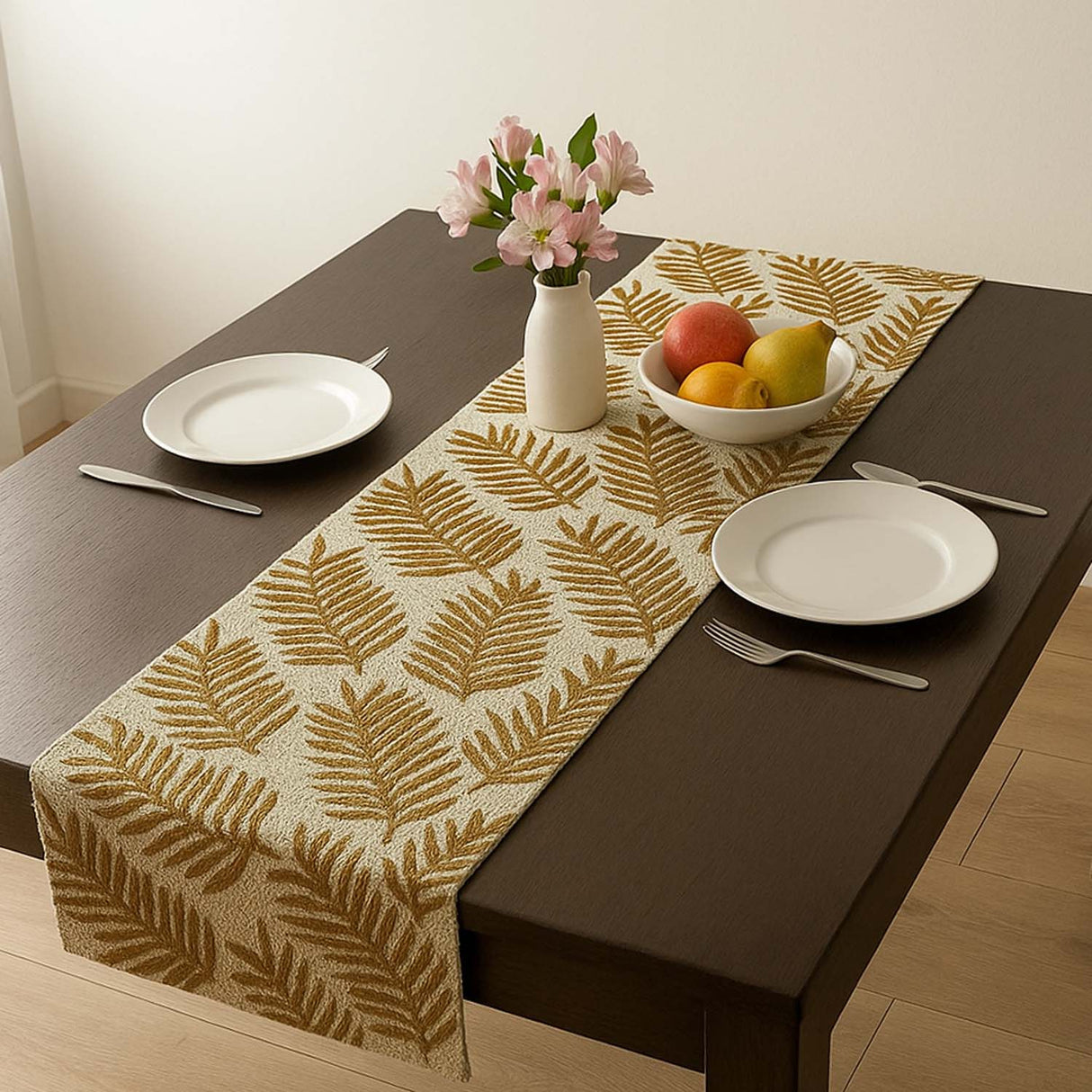 Leaf Beaded Polyester Table Runner Large- Gold