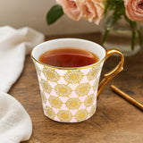 Floral Design Coffee Mug Set of 6- Pink and Gold