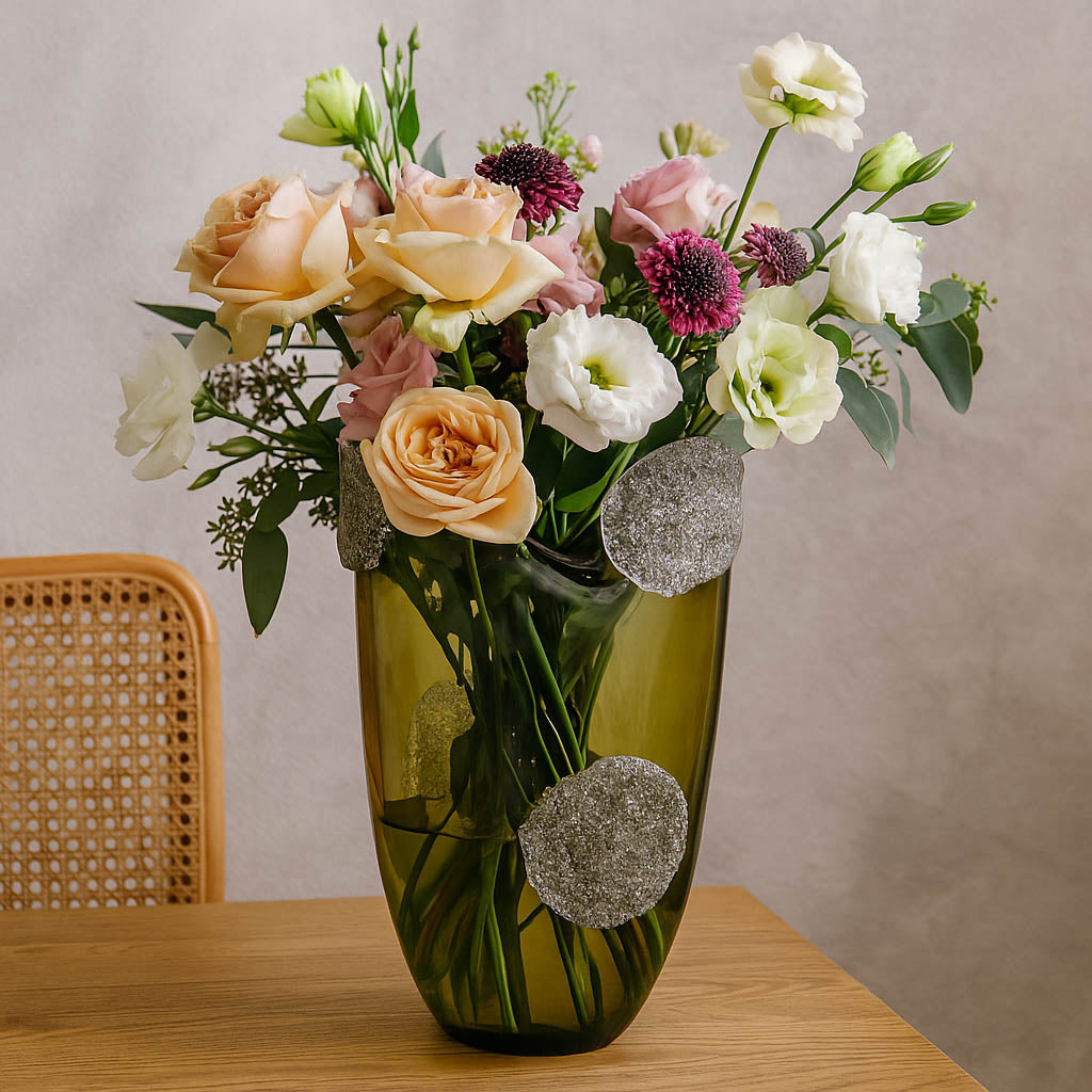 Decorative Vase With Ear Crystal Texture Large- Green