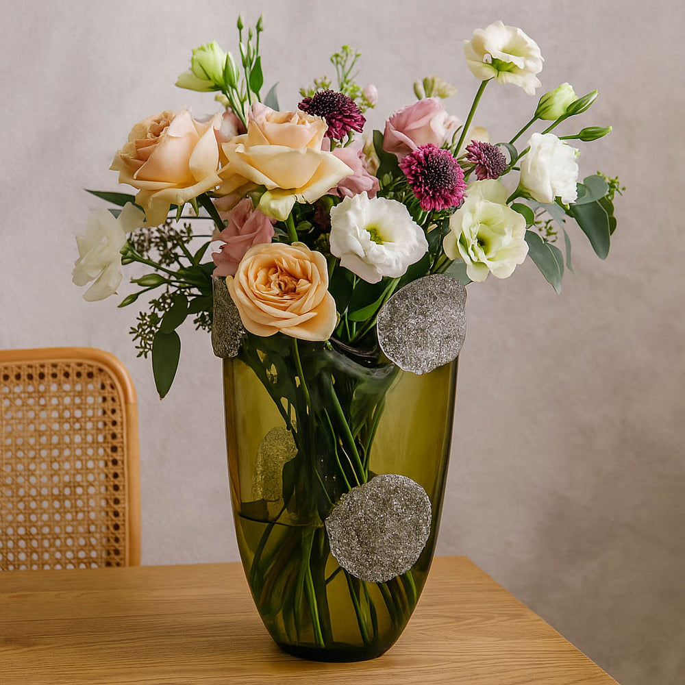 Decorative Vase With Ear Crystal Texture Large- Green
