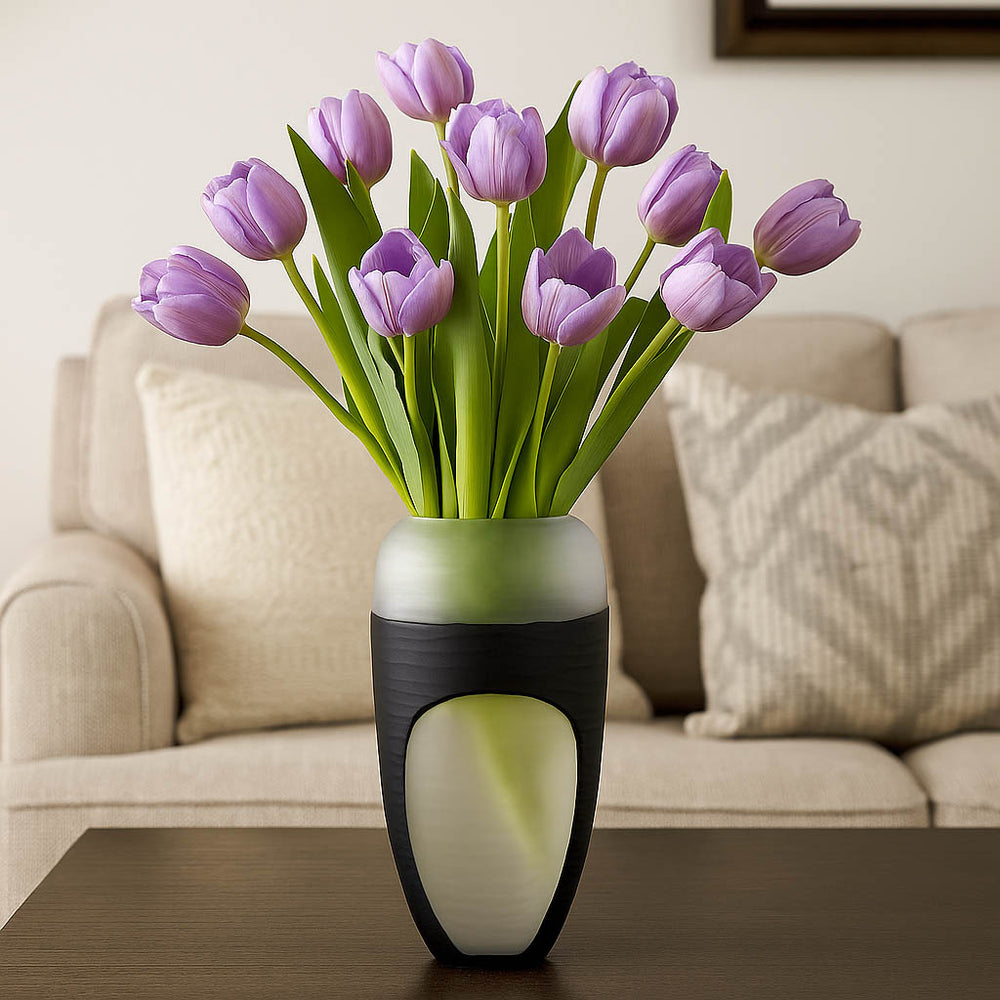 Decorative Round Top Vase Large- Black and Transparent