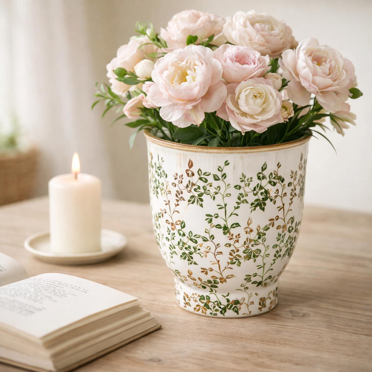 Floral Bell Shaped Ceramic Vase- Green