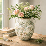 Floral Oval Vase with Ears- Green