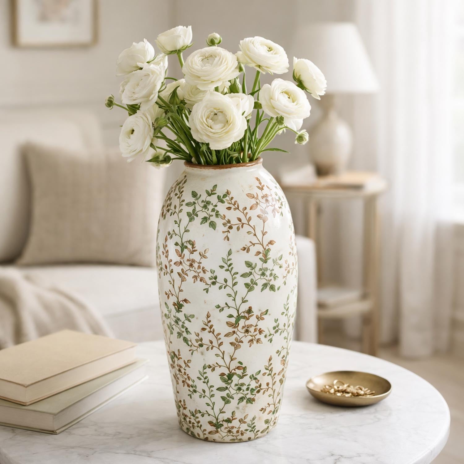 Floral Droplet Ceramic Vase Large- Green