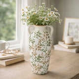 Floral Ceramic Vase with Ears Large- Green