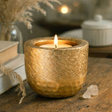 Decorative Criss Cross Textured Round Metal Votive- Gold