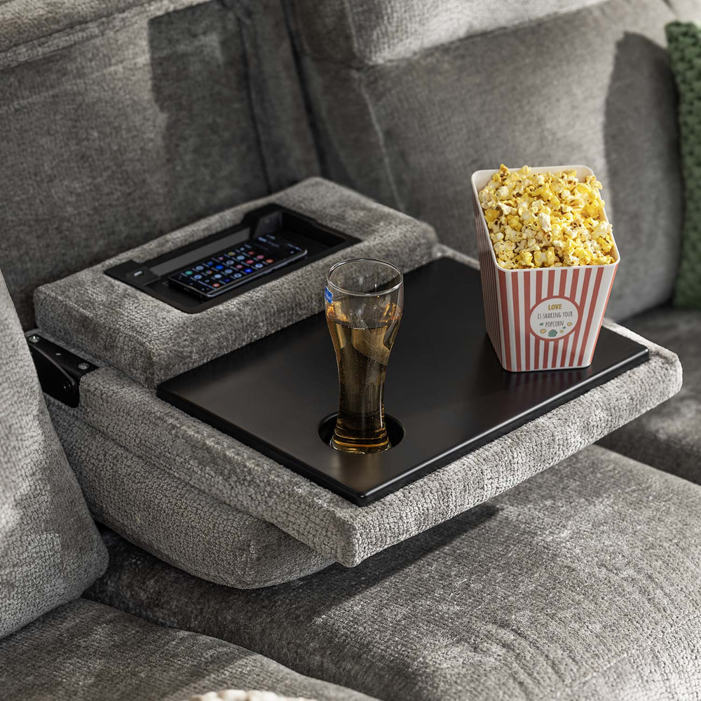 Favian 3 Seater Recliner Sofa With Dropdown Console- Grey