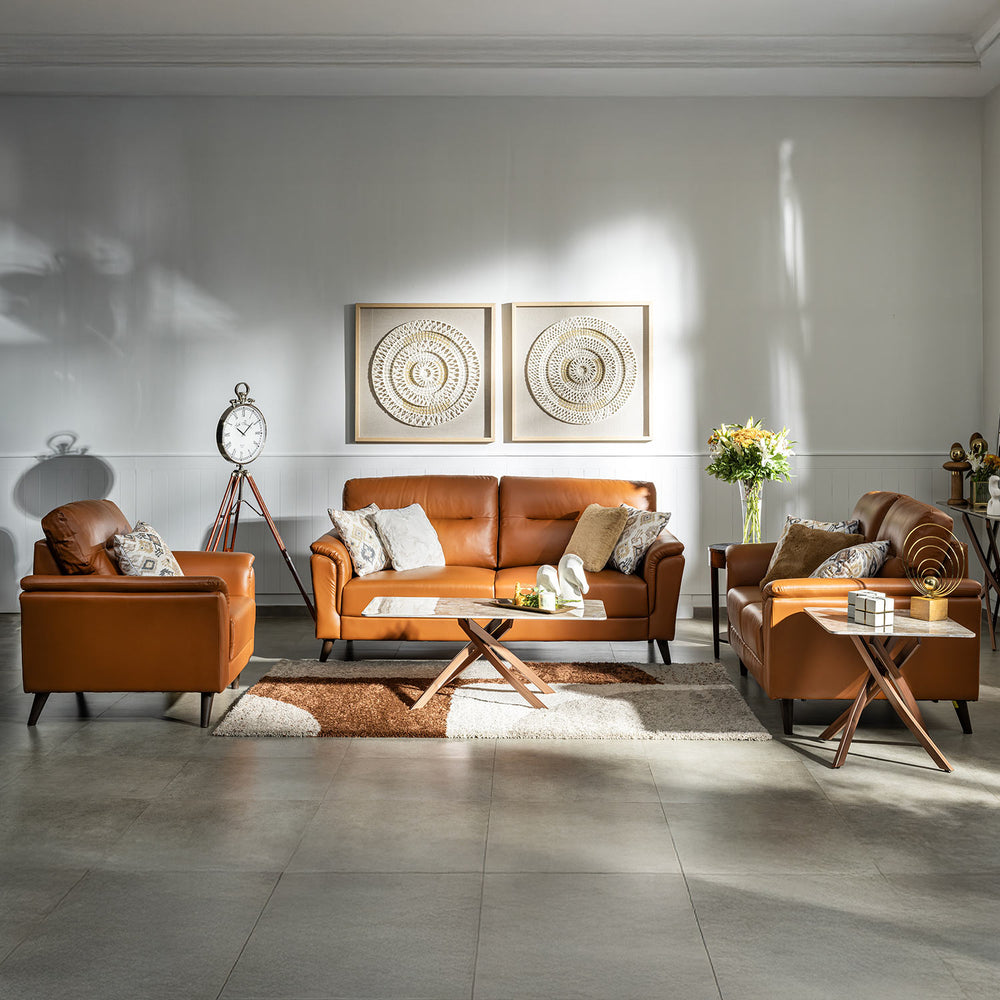 Aiden 3 Seater Fabric Sofa- Tan