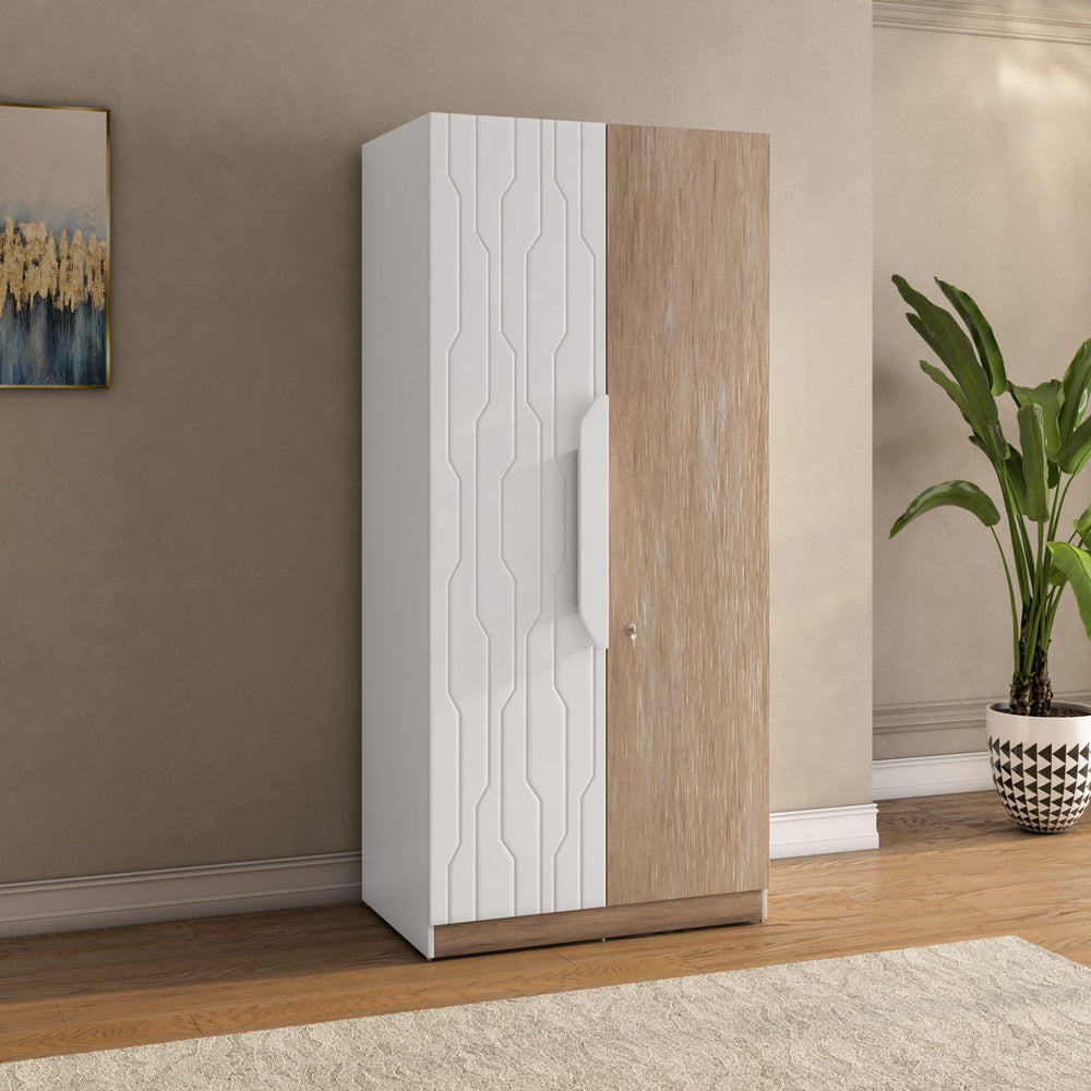Tron 2 Door Wardrobe- Travertine & White