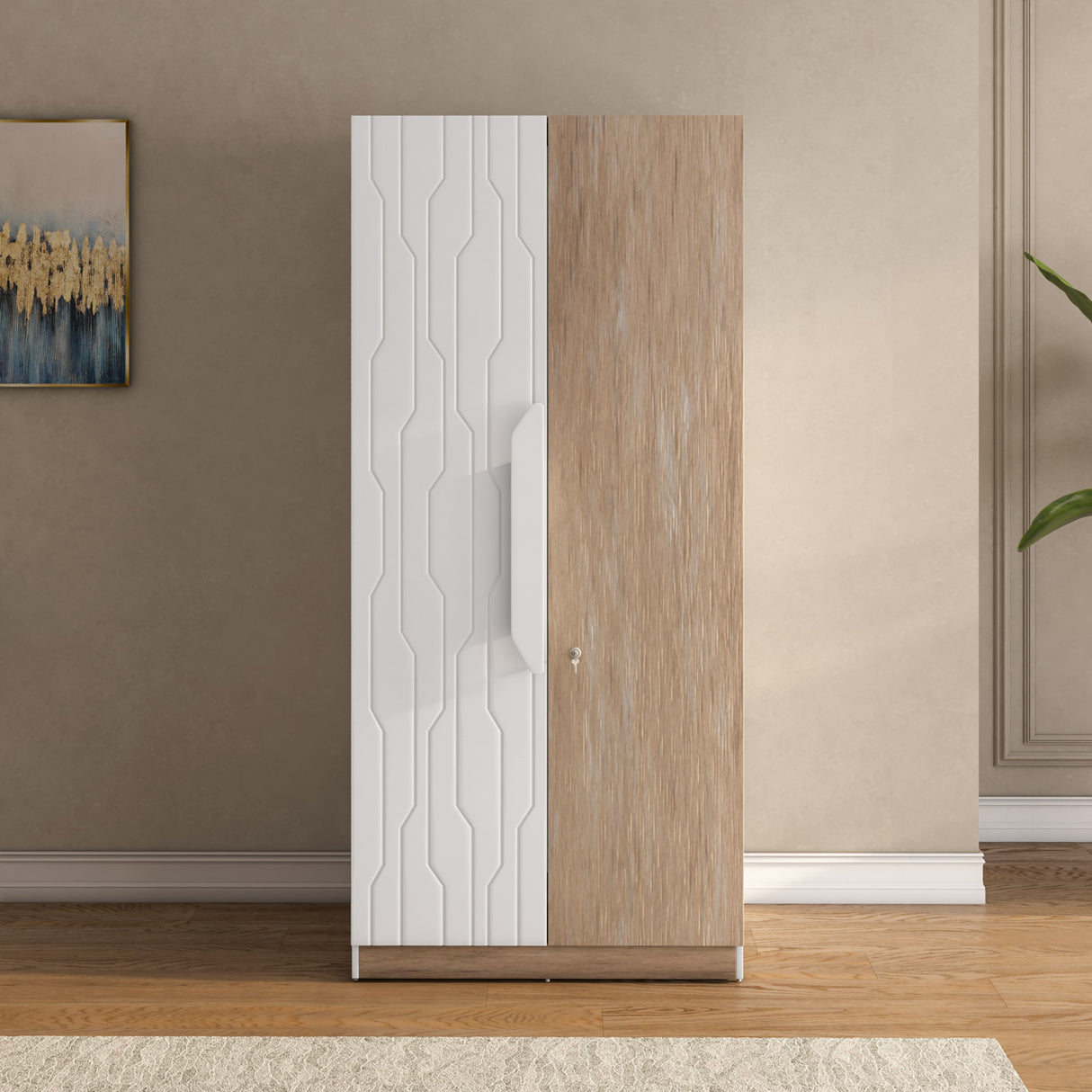 Tron 2 Door Wardrobe- Travertine & White