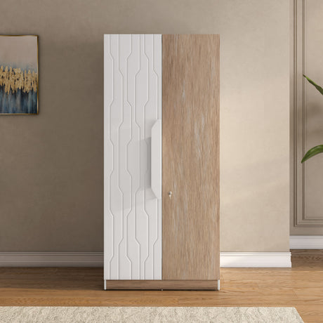 Tron 2 Door Wardrobe- Travertine & White