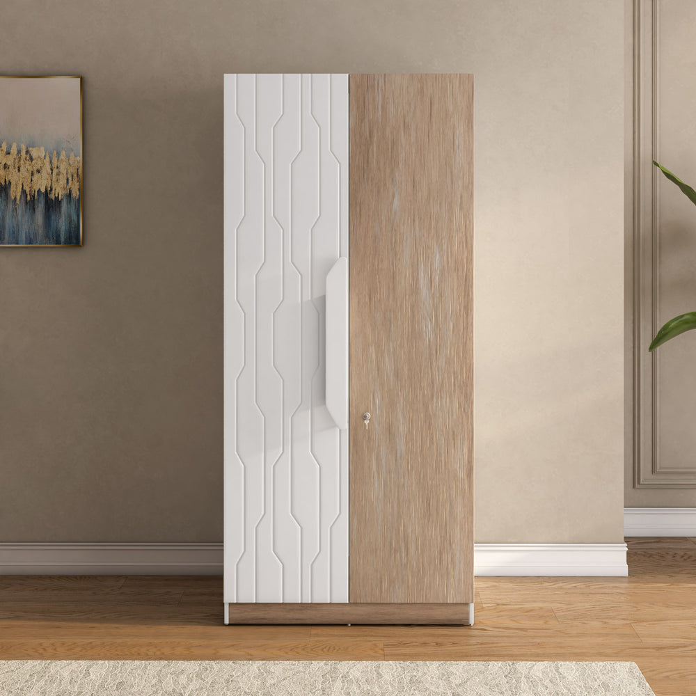 Tron 2 Door Wardrobe- Travertine & White