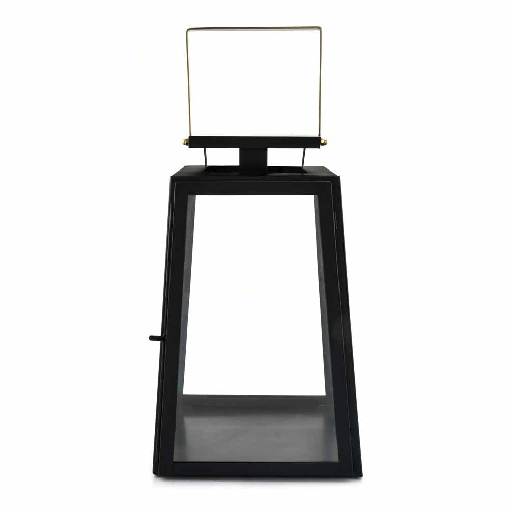 Modern Trapeze Metal & Glass Small Size Lantern (Black & Gold)