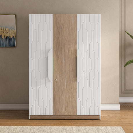 Tron 3 Door Wardrobe- Travertine & White
