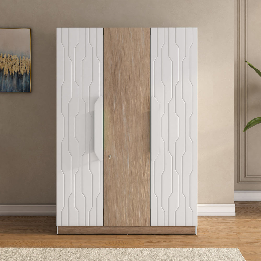 Tron 3 Door Wardrobe- Travertine & White