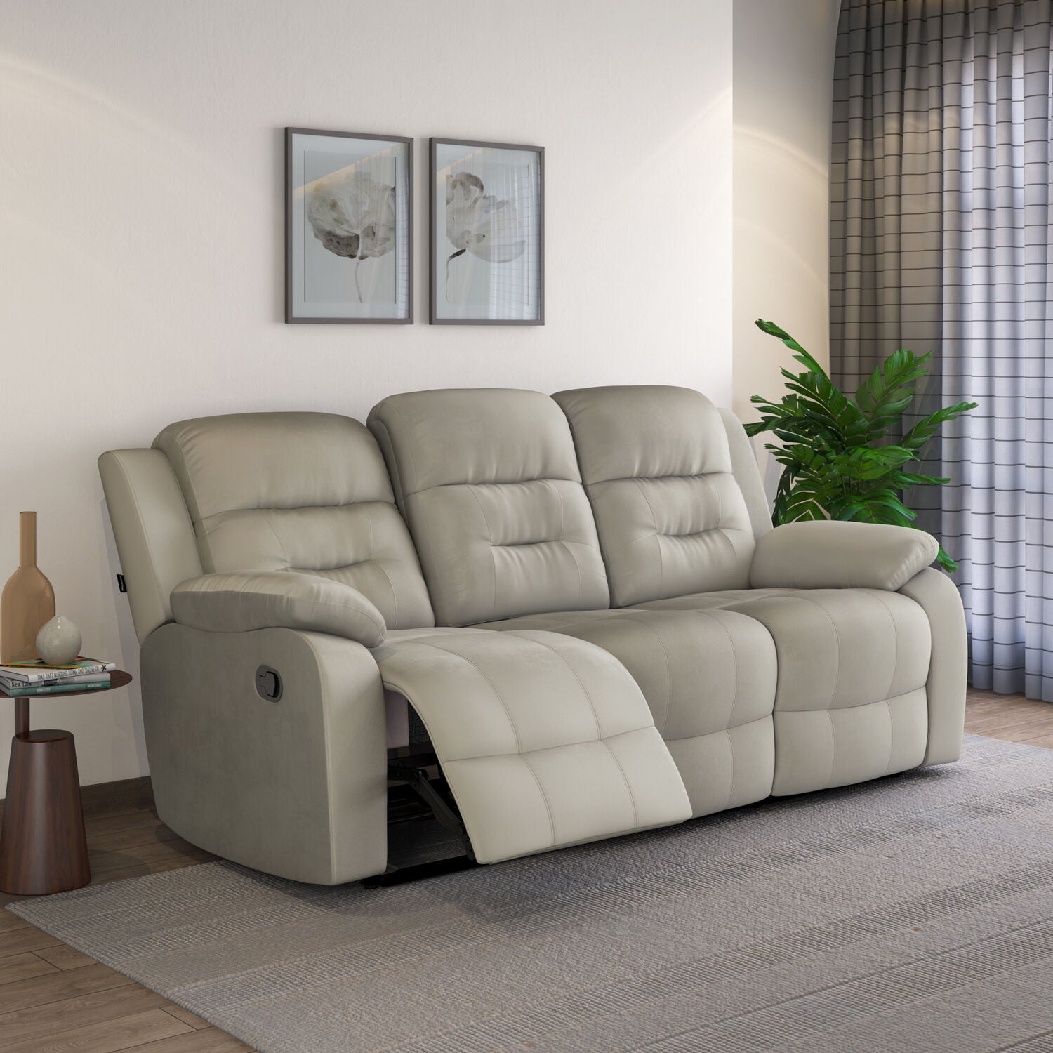 Rosia 3 Seater Manual Recliner Sofa (Light Brown)