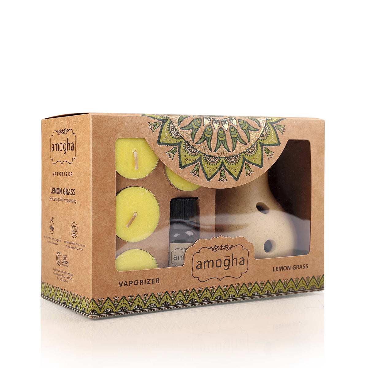 IRIS Amogha Lemon Grass Fragrance Vaporizer with 4 Tealights and Vaporizer Oil (10 ml)