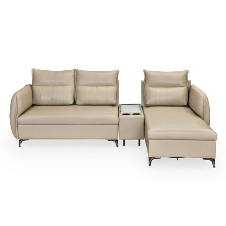 Infinia 3 Seater Leatherette Sofa with Left Lounger and Rectangle Console- Beige