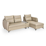 Infinia 3 Seater Leatherette Sofa with Left Lounger and Rectangle Console- Beige
