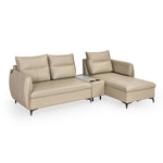 Infinia 3 Seater Leatherette Sofa with Left Lounger and Rectangle Console- Beige