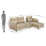 Infinia 3 Seater Leatherette Sofa with Left Lounger and Rectangle Console- Beige