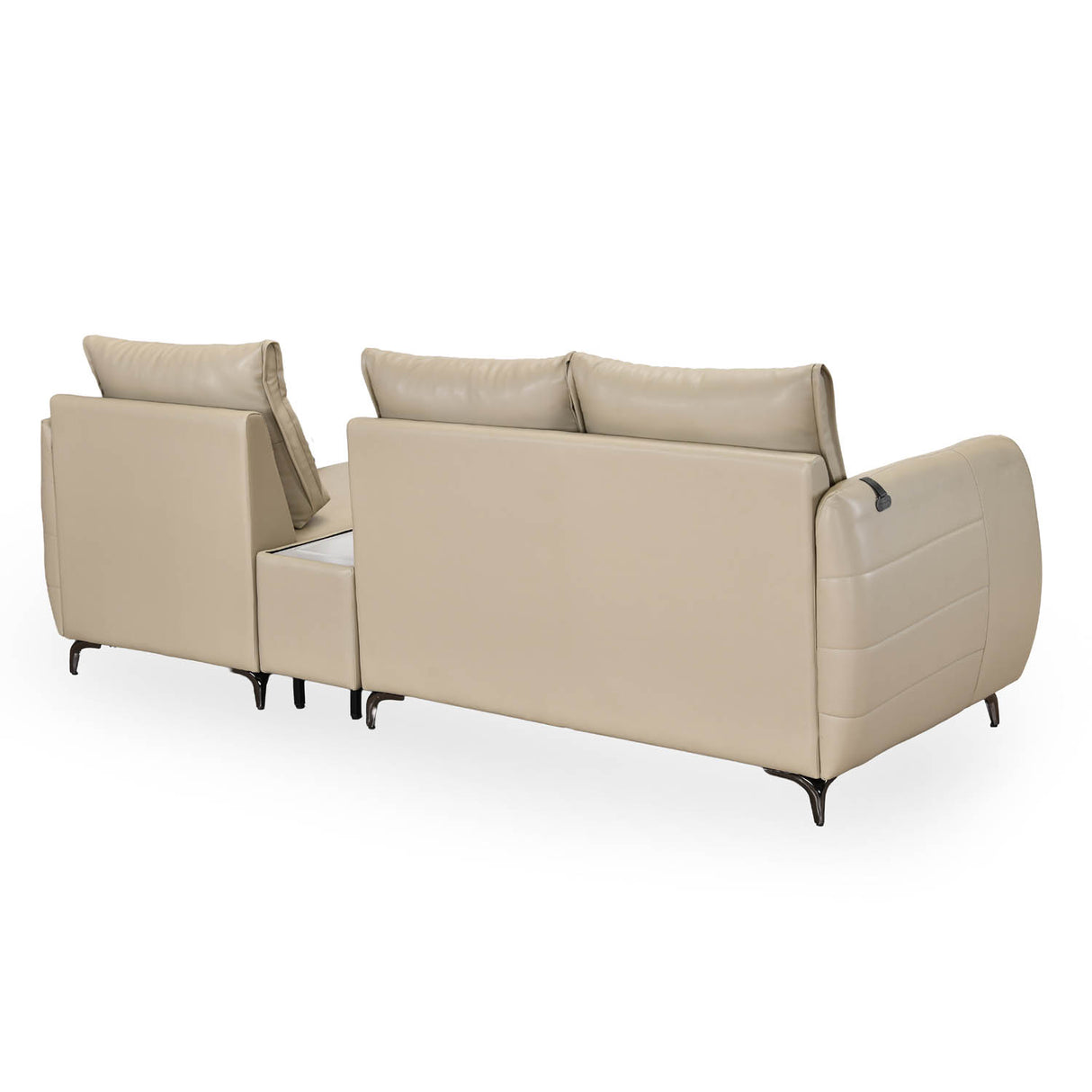 Infinia 3 Seater Leatherette Sofa with Left Lounger and Rectangle Console- Beige