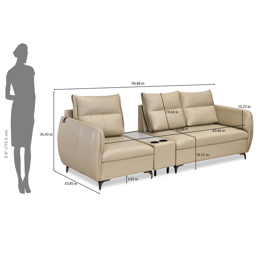 Infinia 1+2 Seater Leatherette Sofa Set with Rectangle Console- Beige