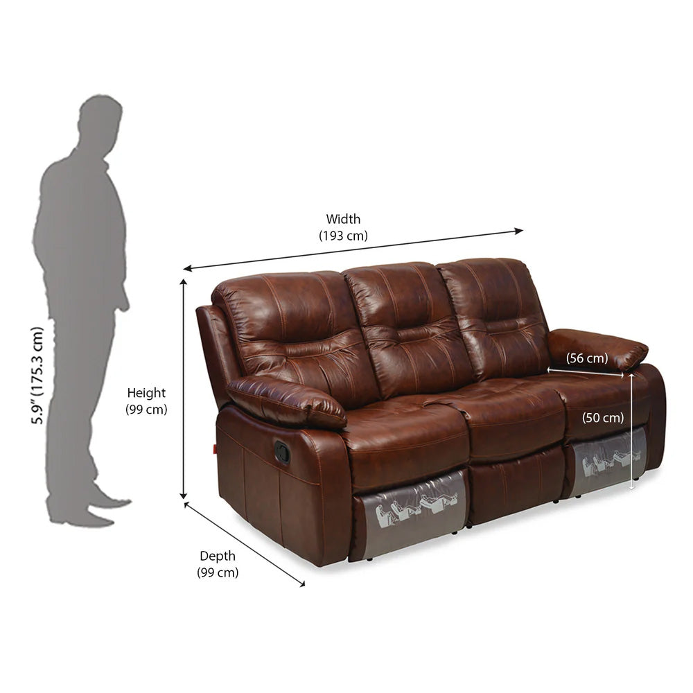 Wilson 3 Seater Sofa with 2 Manual Recliners- Caramel