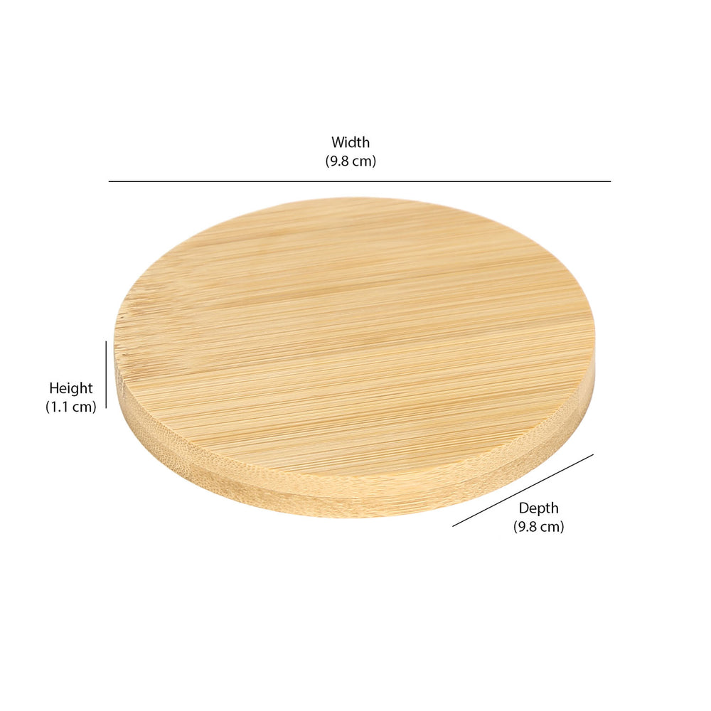 Round Bamboo Coasters Set of 6 with Holder (Light Brown)