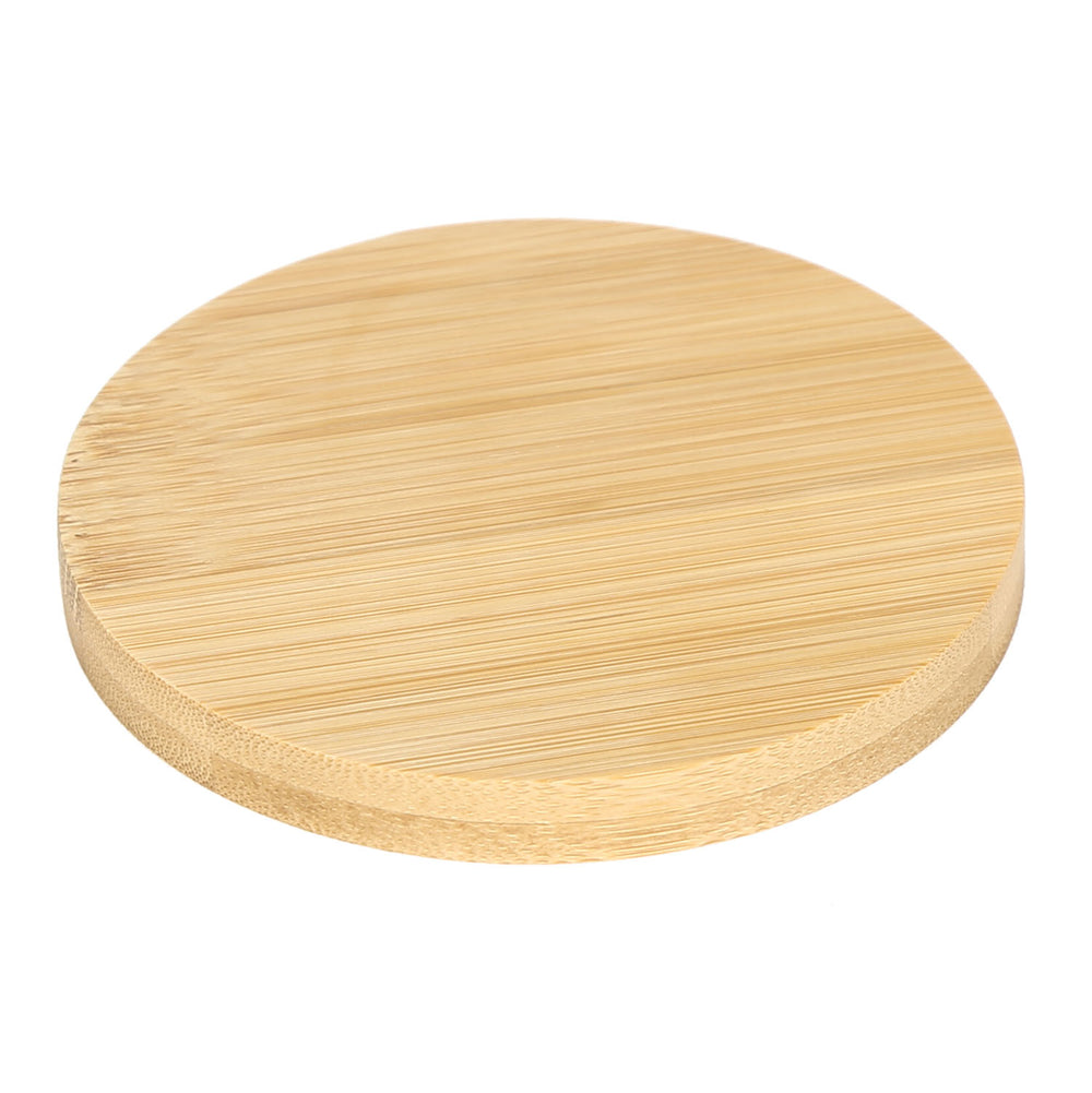 Round Bamboo Coasters Set of 6 with Holder (Light Brown)