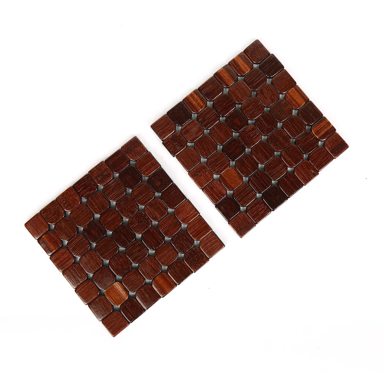 Checkered Bamboo Trivet Set of 2- Brown