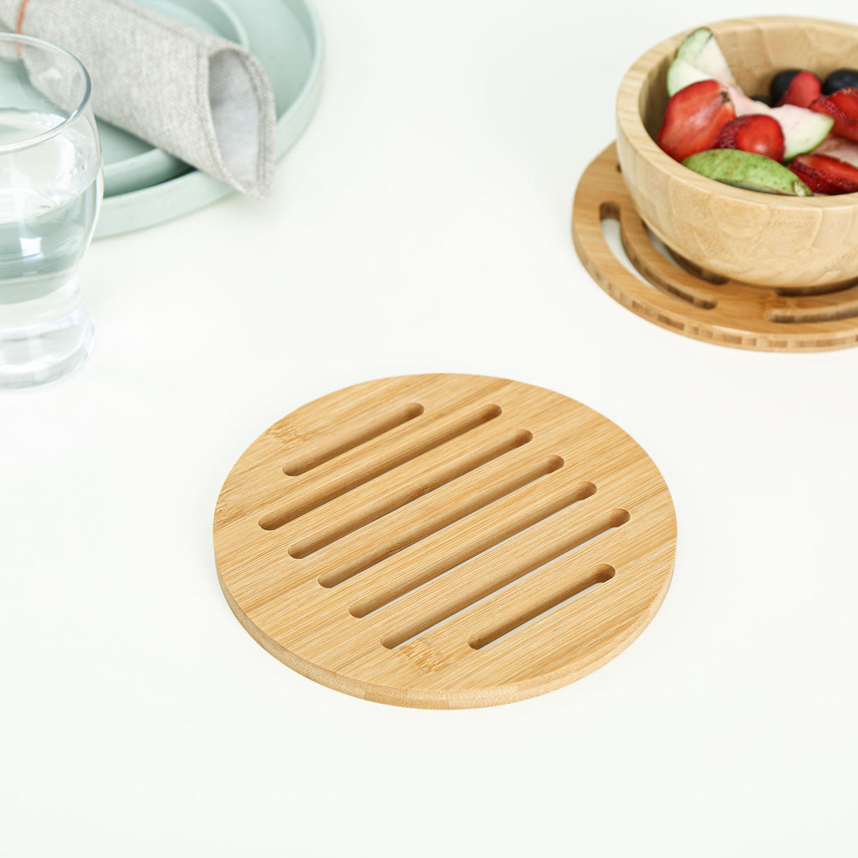 Round Bamboo Trivet- Light Brown