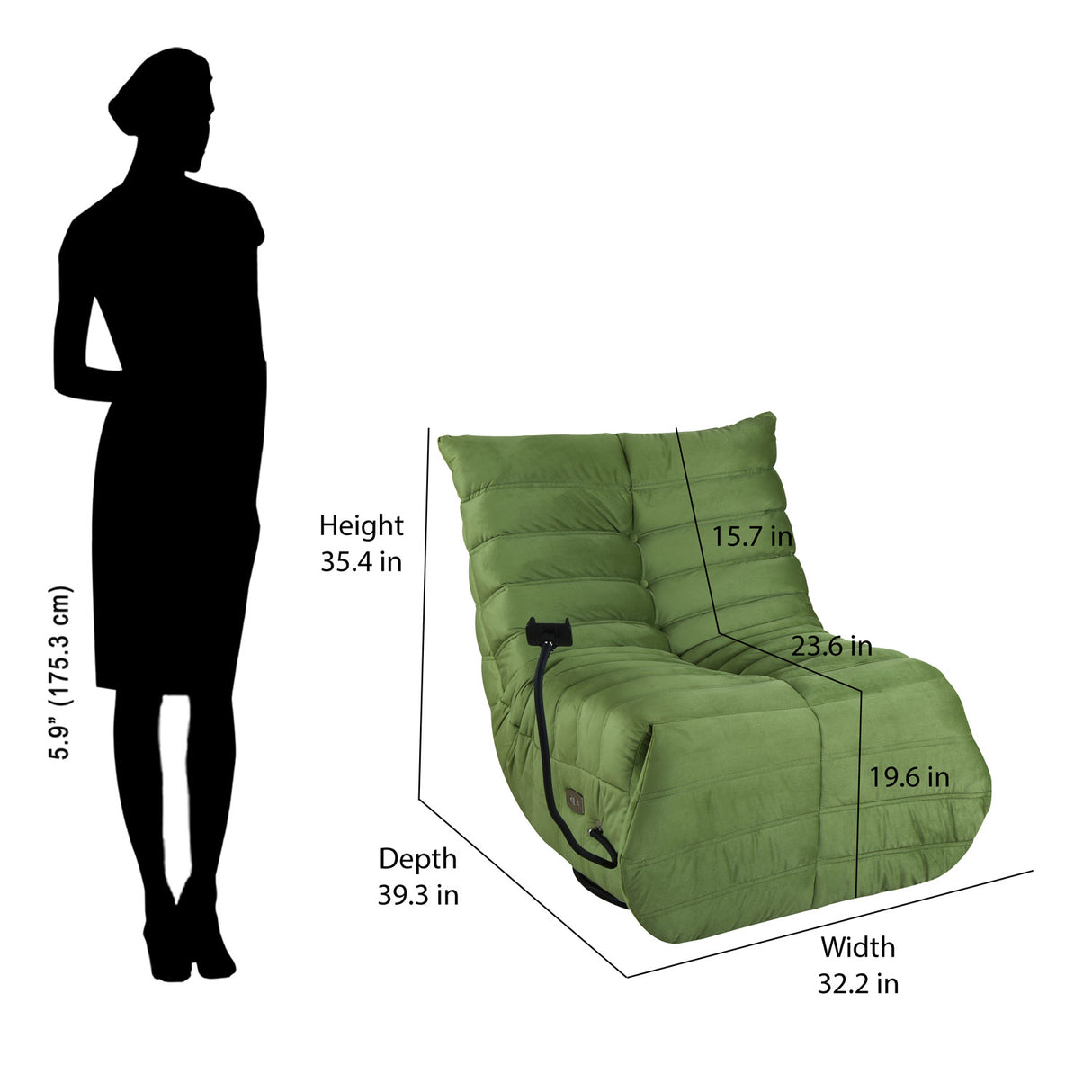 Adore 1 Seater Rocker & Swivel Electric Recliner (Olive)