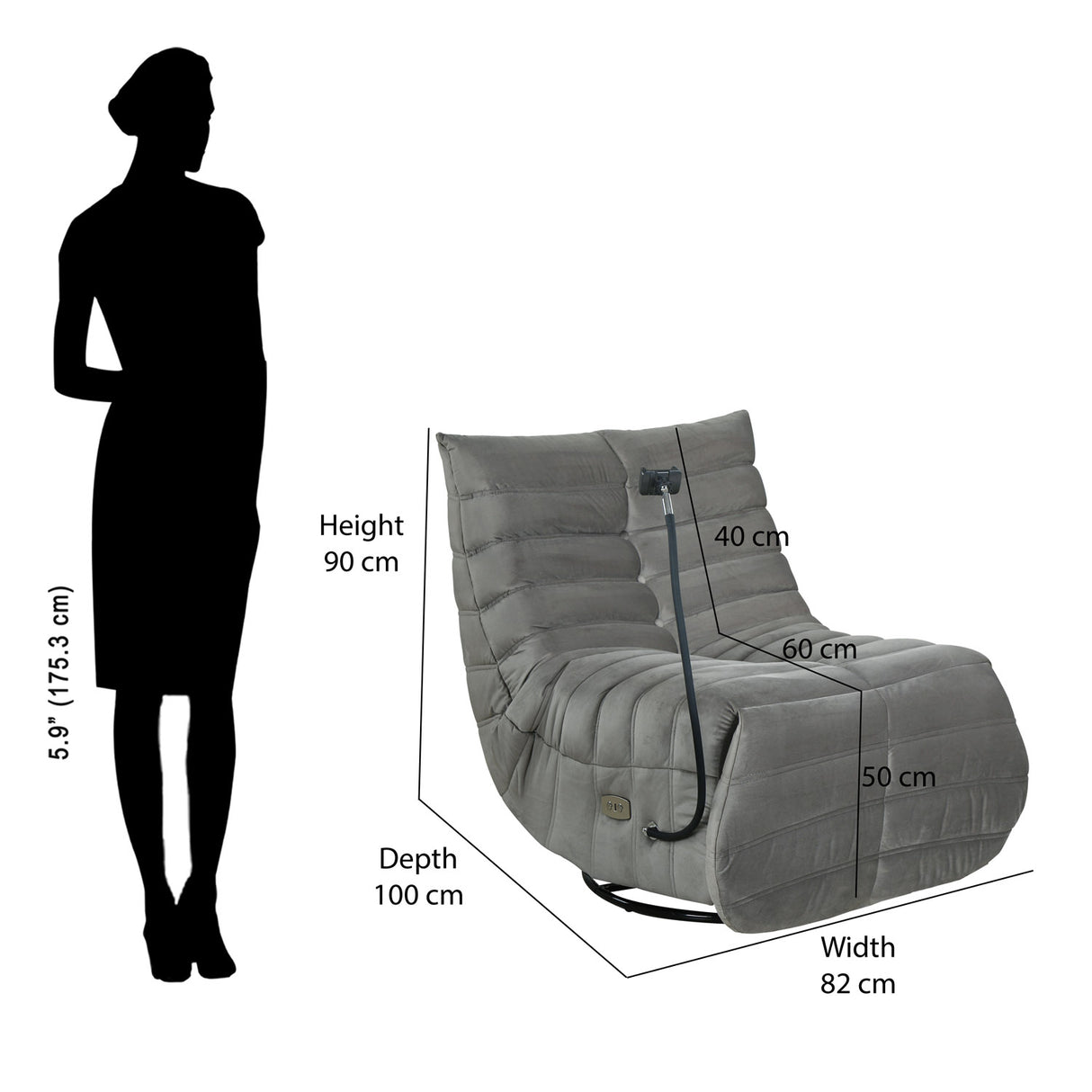 Adore 1 Seater Rocker & Swivel Electric Recliner (Grey)