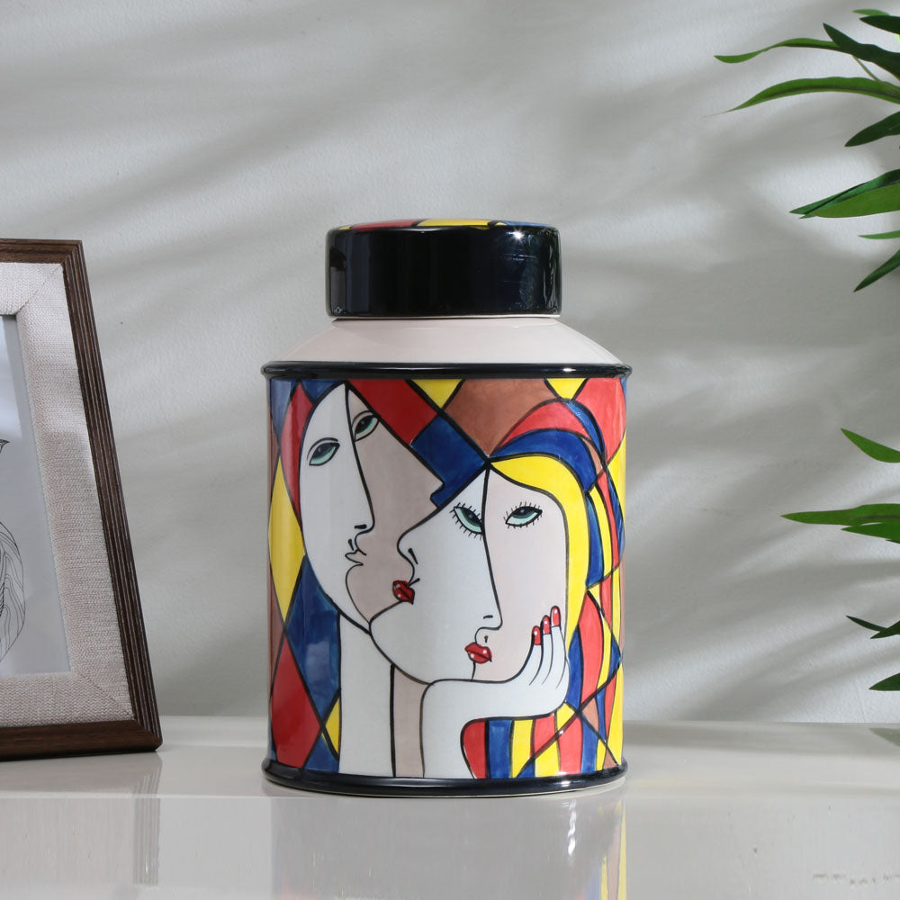 Decorative Hand Painted Ceramic Urn With Lid (Multicolor)