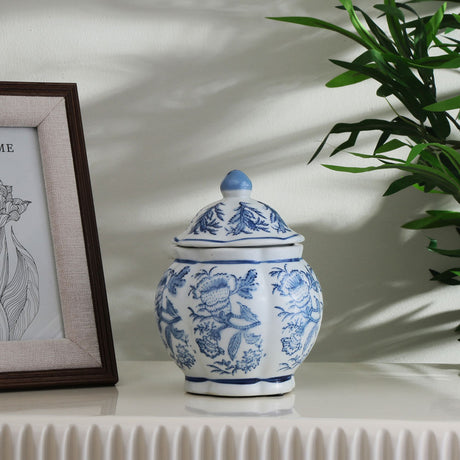 Nilkamal Decorative Porcelain Lidded Jar Vase (Blue & White)