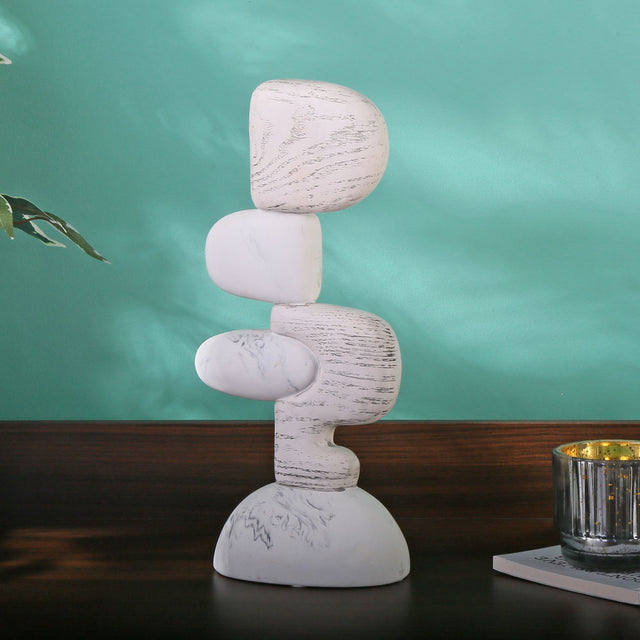 Nilkamal Pebbles Marble Finish Polyresin Table Decor Showpiece White