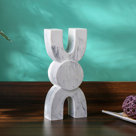 Nilkamal Abstract Marble Finish Polyresin Table Decor Showpiece (White)