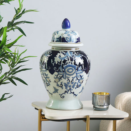 Nilkamal Floral Decorative Porcelain Urn Vase (Blue & White) - 01