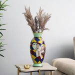 Decorative Oval Hand Painted Ceramic Vase (Multicolor)