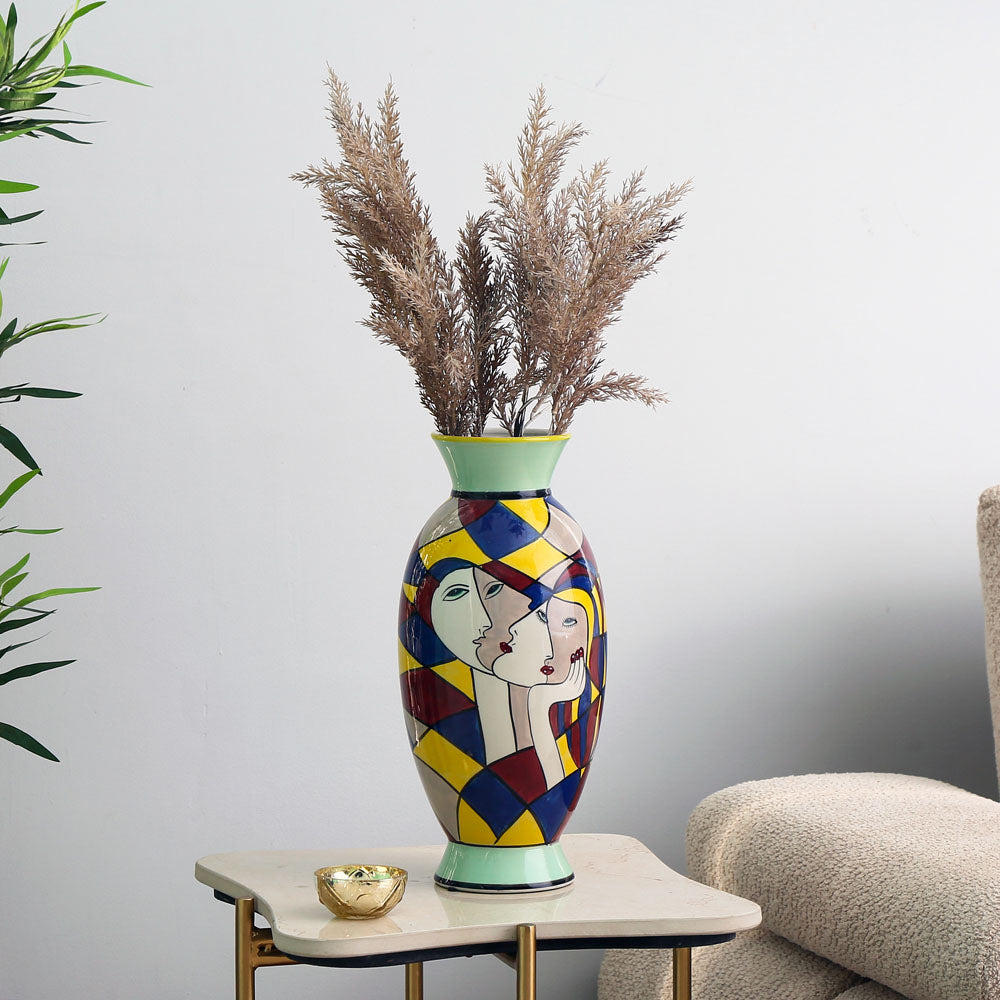 Decorative Oval Hand Painted Ceramic Vase (Multicolor)