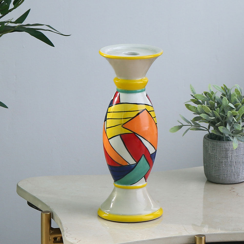 Nilkamal Decorative Hand Painted Ceramic Candle Holder (Small, Multicolor)