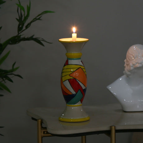 Decorative Hand Painted Ceramic Candle Holder (Small, Multicolor)