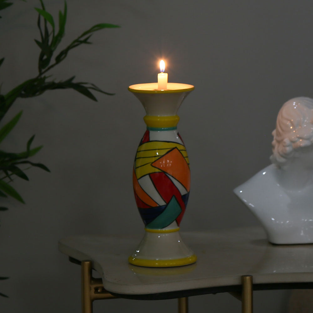 Decorative Hand Painted Ceramic Candle Holder (Small, Multicolor)
