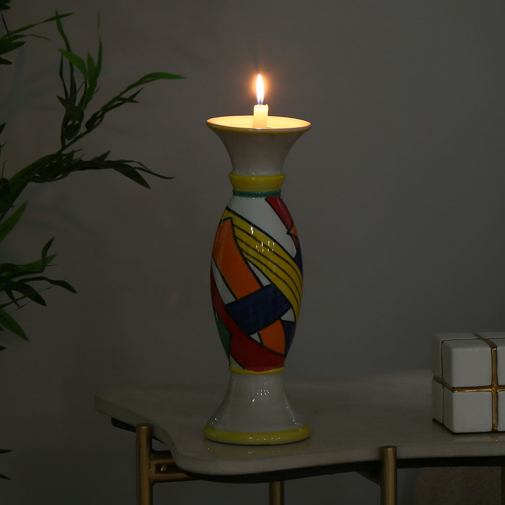 Decorative Hand Painted Ceramic Candle Holder (Large, Multicolor)
