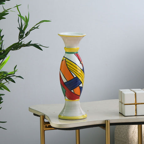 Nilkamal Decorative Hand Painted Ceramic Candle Holder (Large, Multicolor)