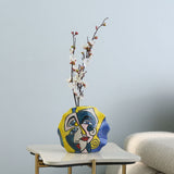 Decorative Round Wavy Hand Painted Ceramic Vase (Multicolor)