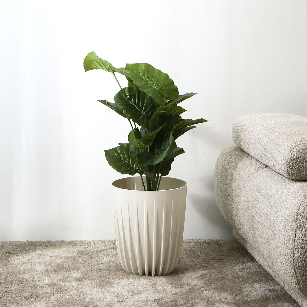 Semi Fluted Design Polypropylene Bucket Planter (Cream)